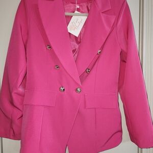 Chic Fuchsia Double-Breasted Blazer